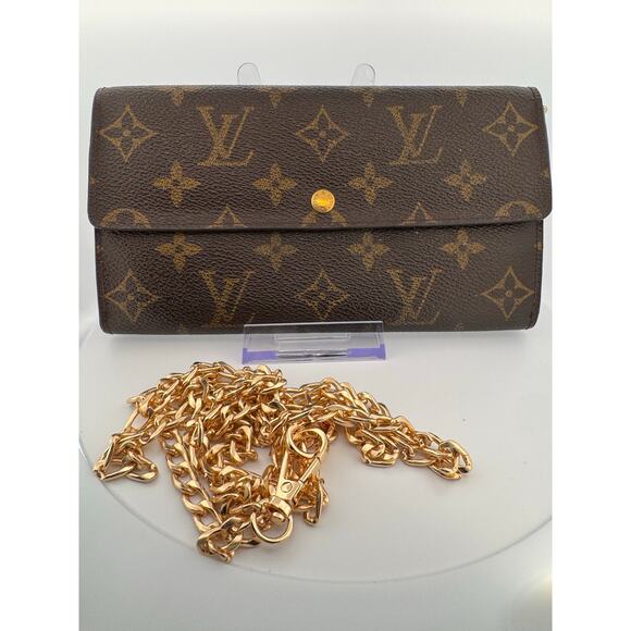 Louis Vuitton Monogram Canvas Sarah Long Wallet with Gold Snap & Chain - Picture 1 of 8